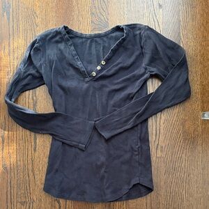 Black V-Neck Buttoned Women's Top